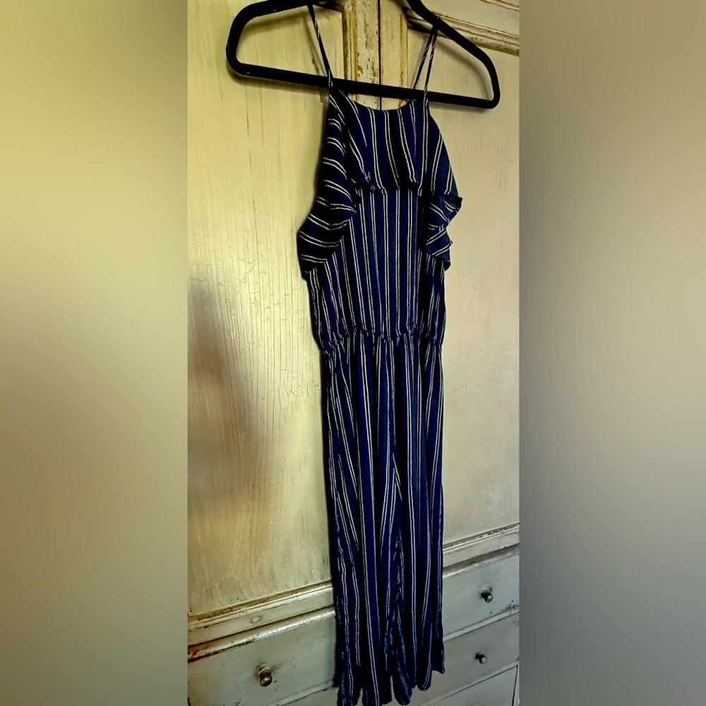 Aeropostale navy  Blue striped Pinstripe Ruffle lightweight Roper XS Wide Leg